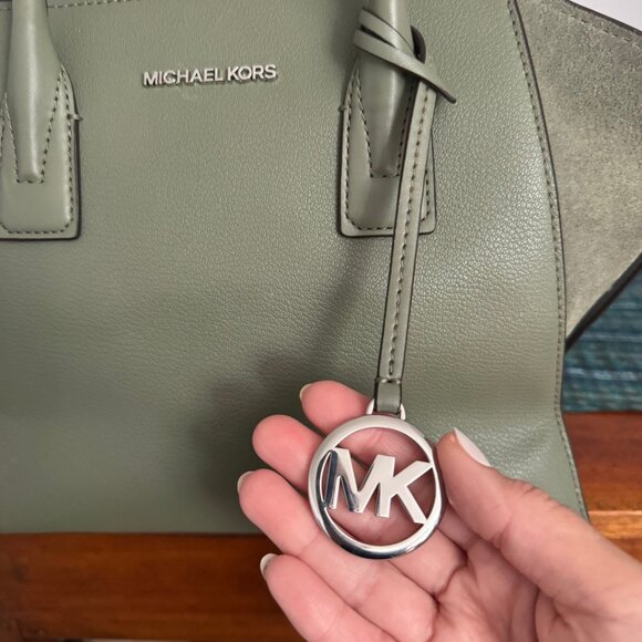 Michael Kors Satchel Bag Army Green Silver Tone Hardware - Picture 3 of 5
